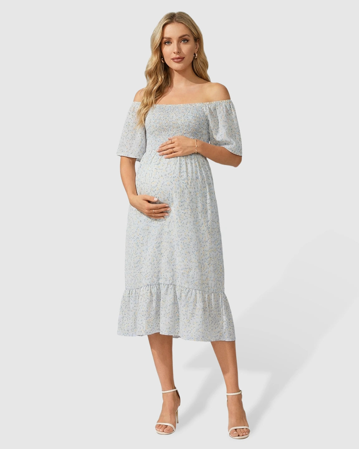 Flounce Sleeves Floral Print Maternity Day Dress