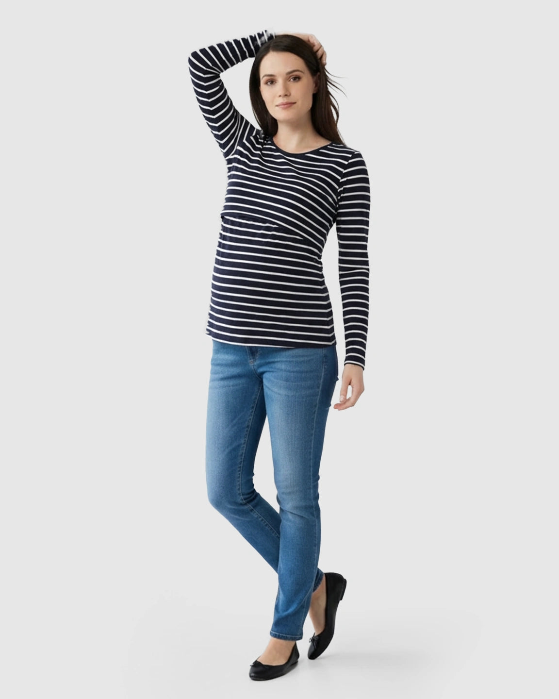 Pull-Up Nursing Striped Maternity Top