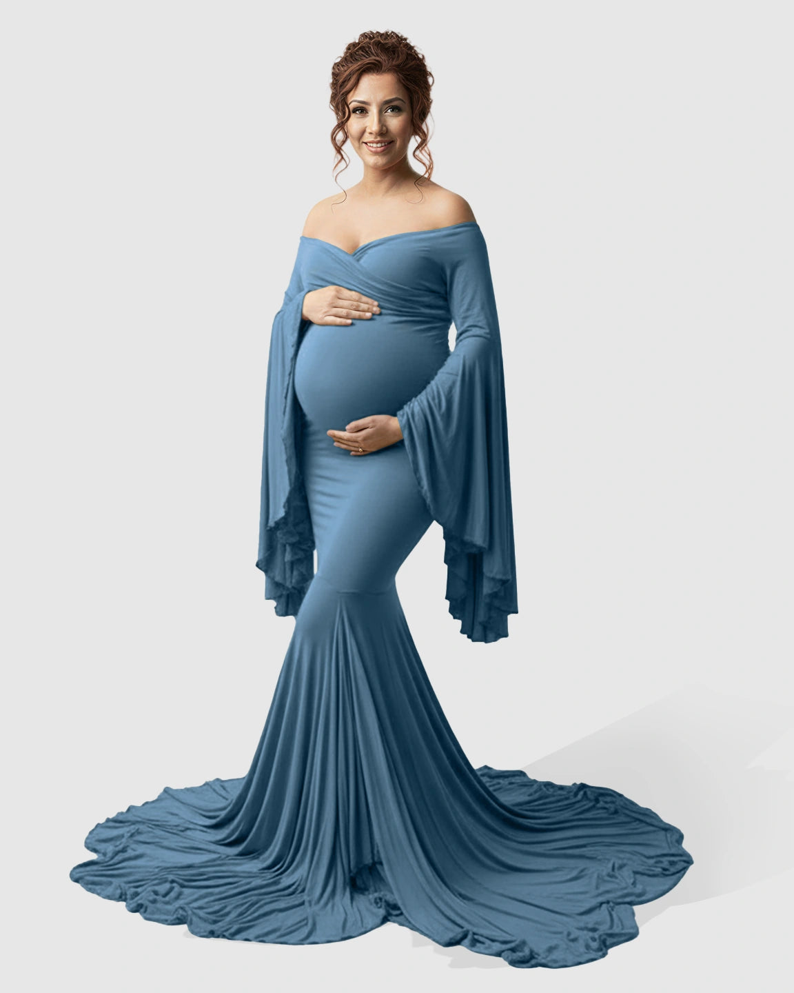 Flared Sleeve Fishtail Train Maternity Photoshoot Dress