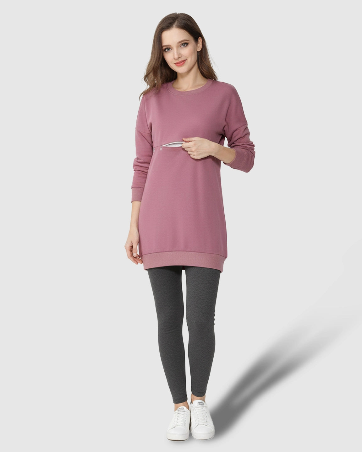 Discreet Zipper Nursing Access Casual Maternity Top