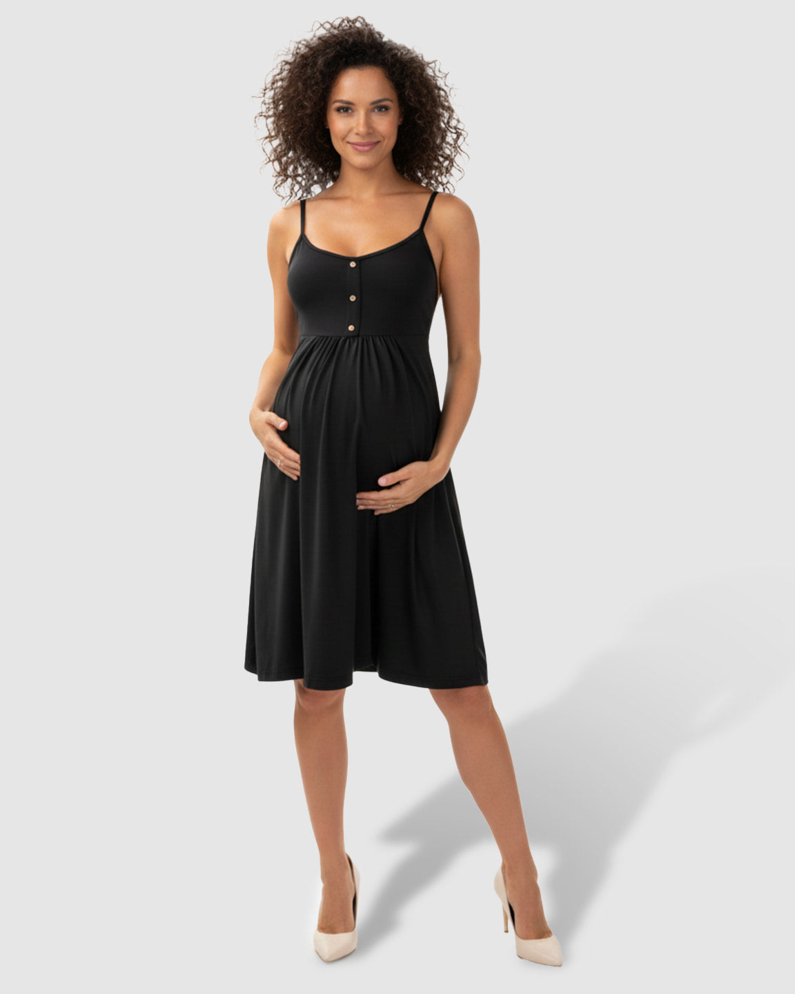 Thin-Strap A-Line Maternity Midi Dress