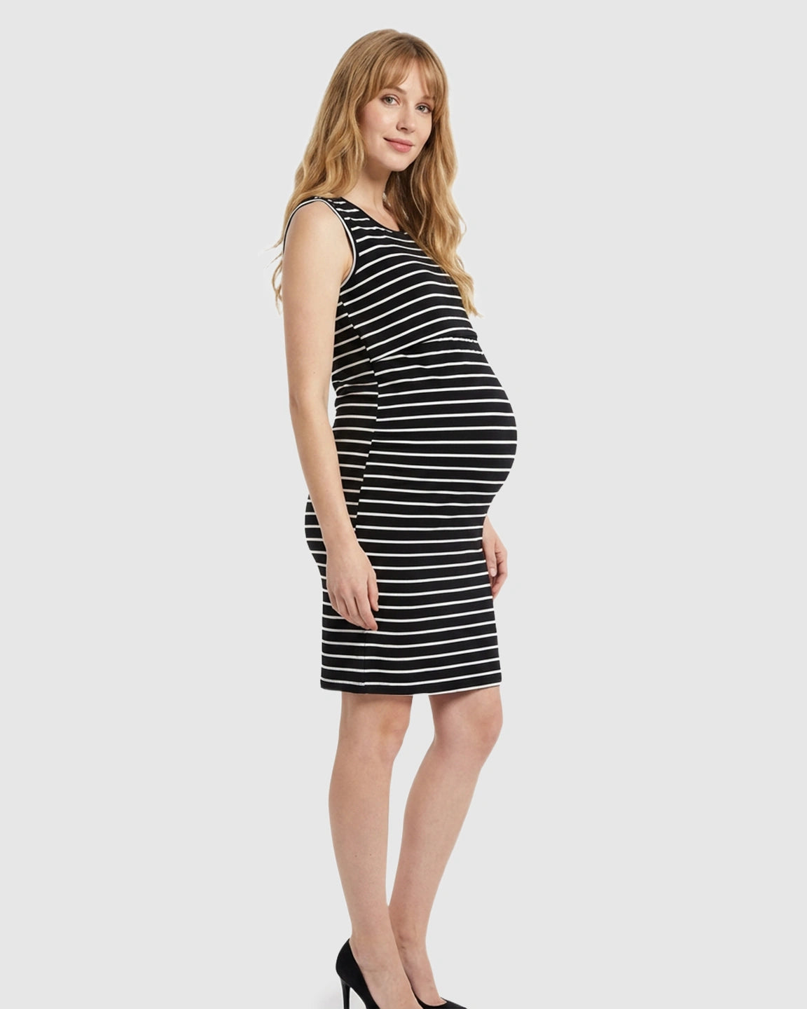 Striped Lift-Up Nursing Fitted Maternity Mini Dress