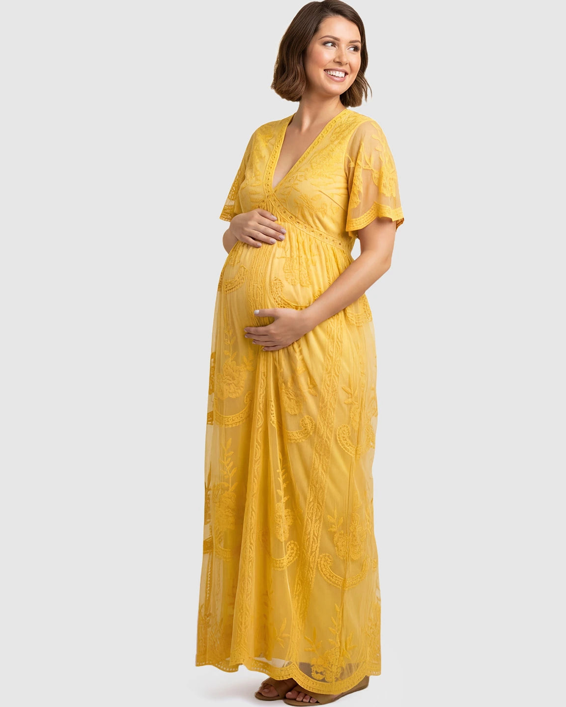 Lace Overlay Boho Maternity Maxi Dress
