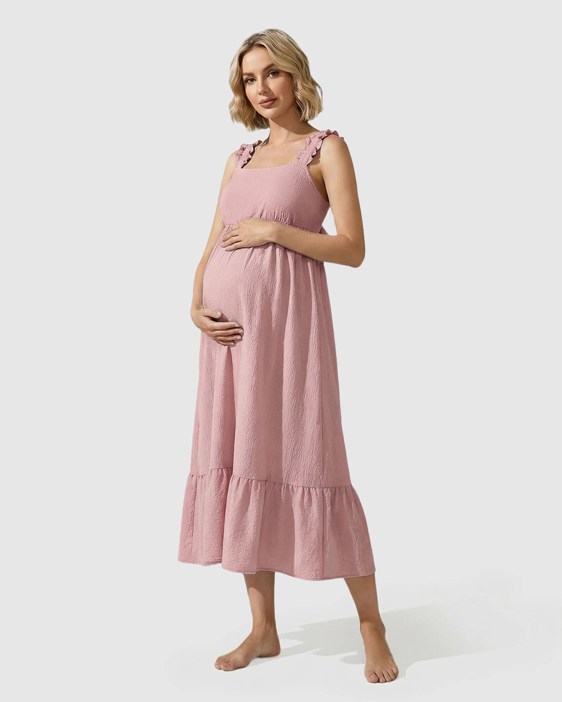 Ruffled Strap Romantic Maternity Maxi Dress