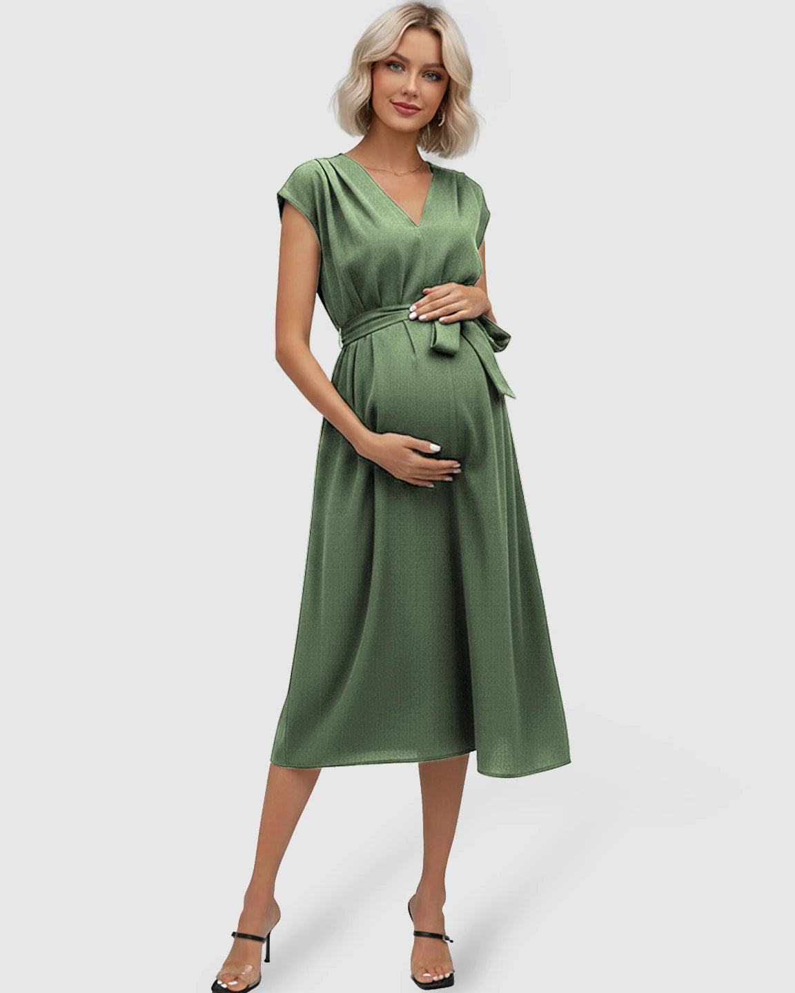Tie-Waist V-Neck Maternity Midi Dress