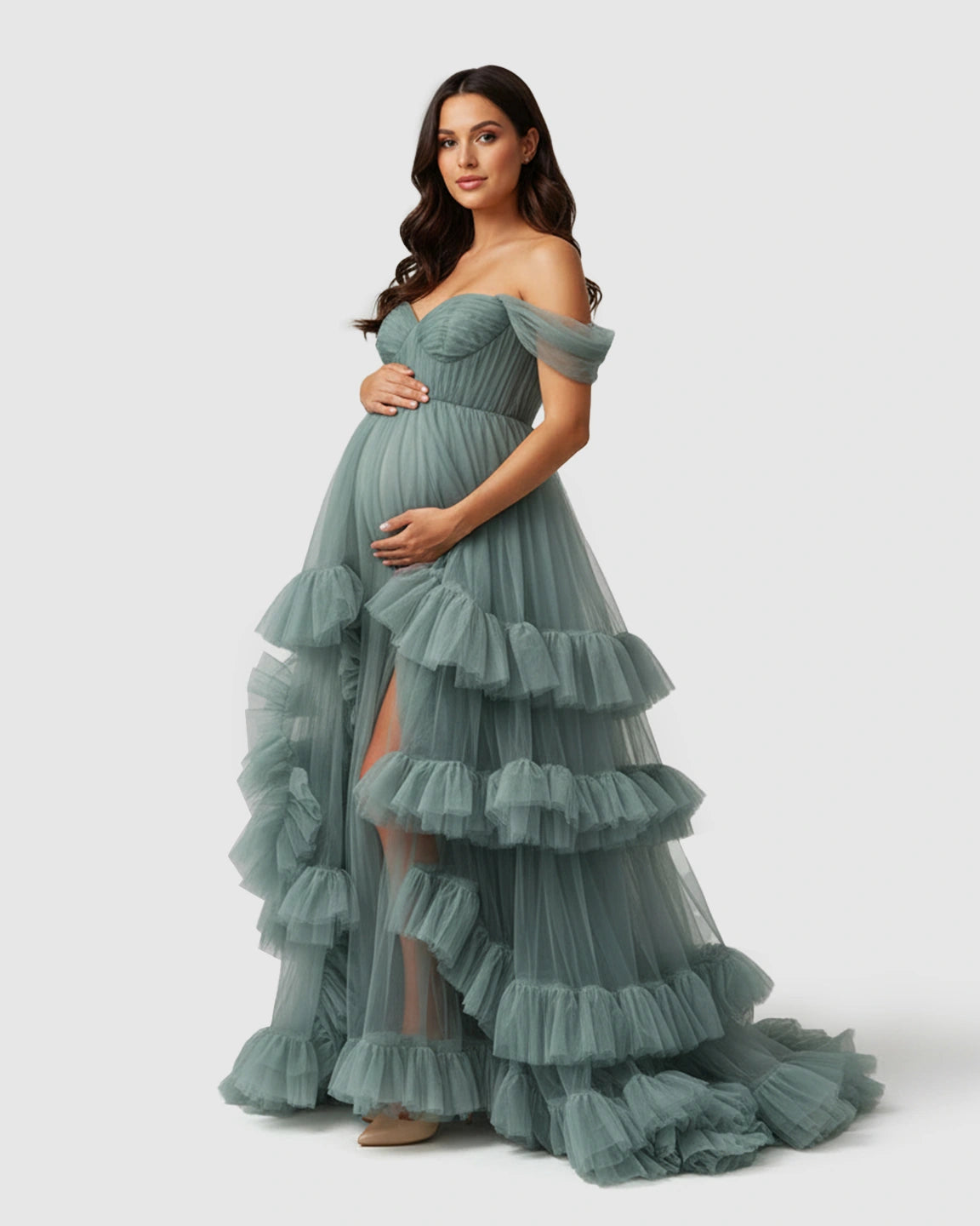 Tiered Ruffle Corset-style Maternity Photoshoot Gown