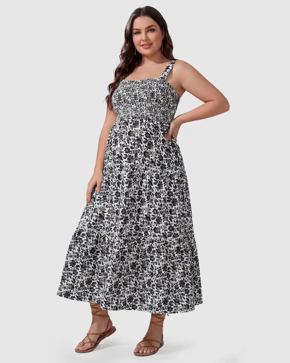 Smocked Floral A-Line Maternity Midi Dress