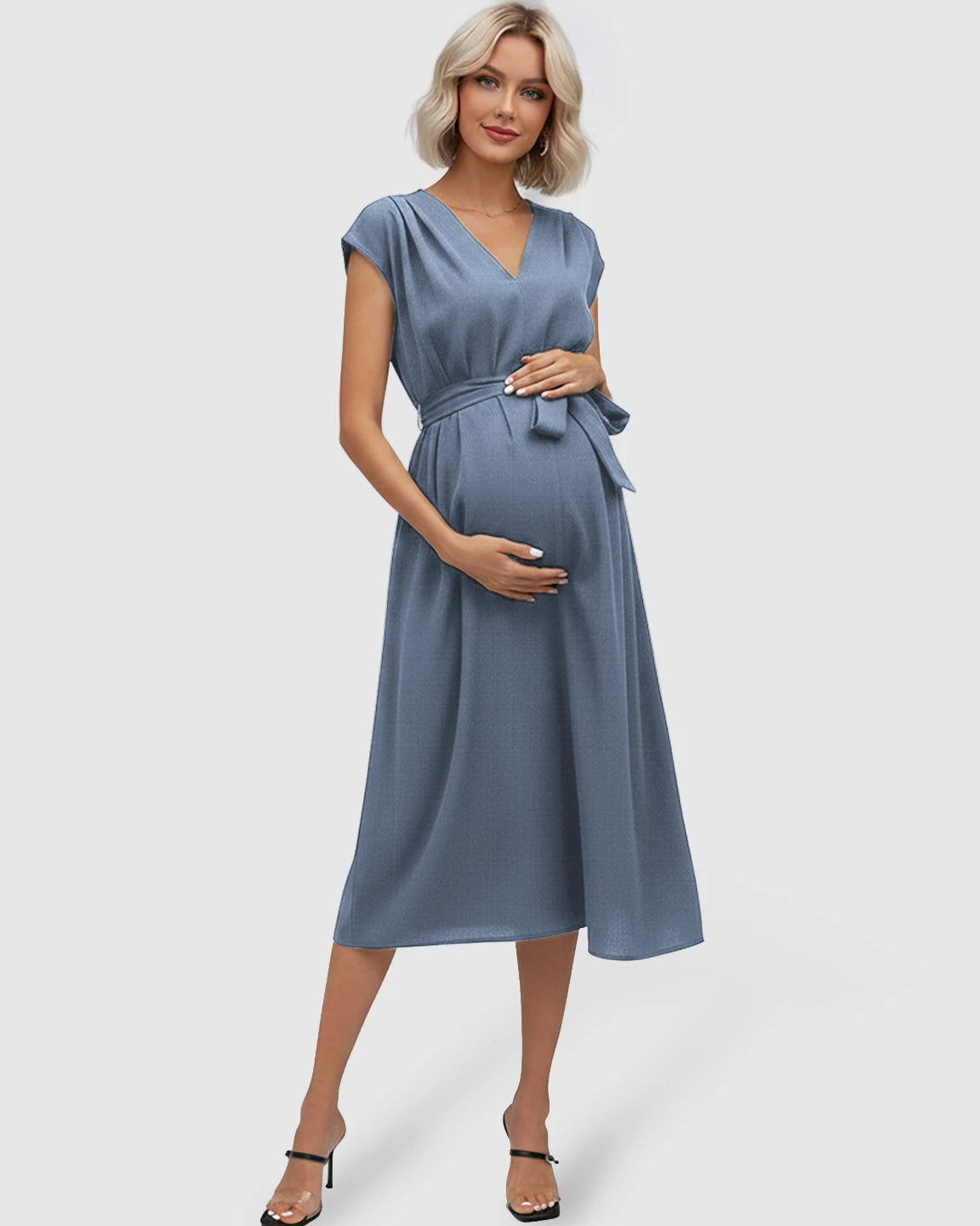 Tie-Waist V-Neck Maternity Midi Dress
