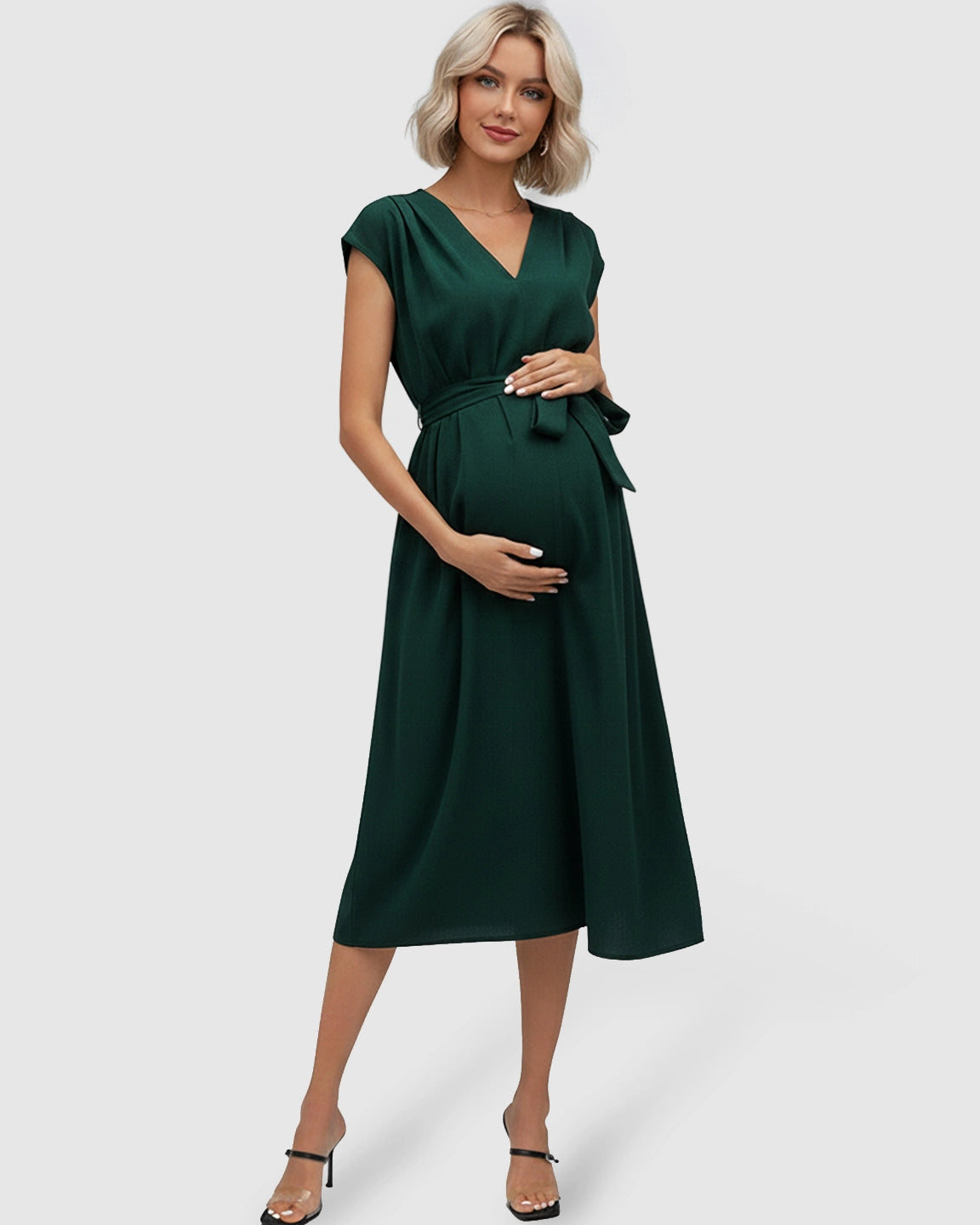 Tie-Waist V-Neck Maternity Midi Dress