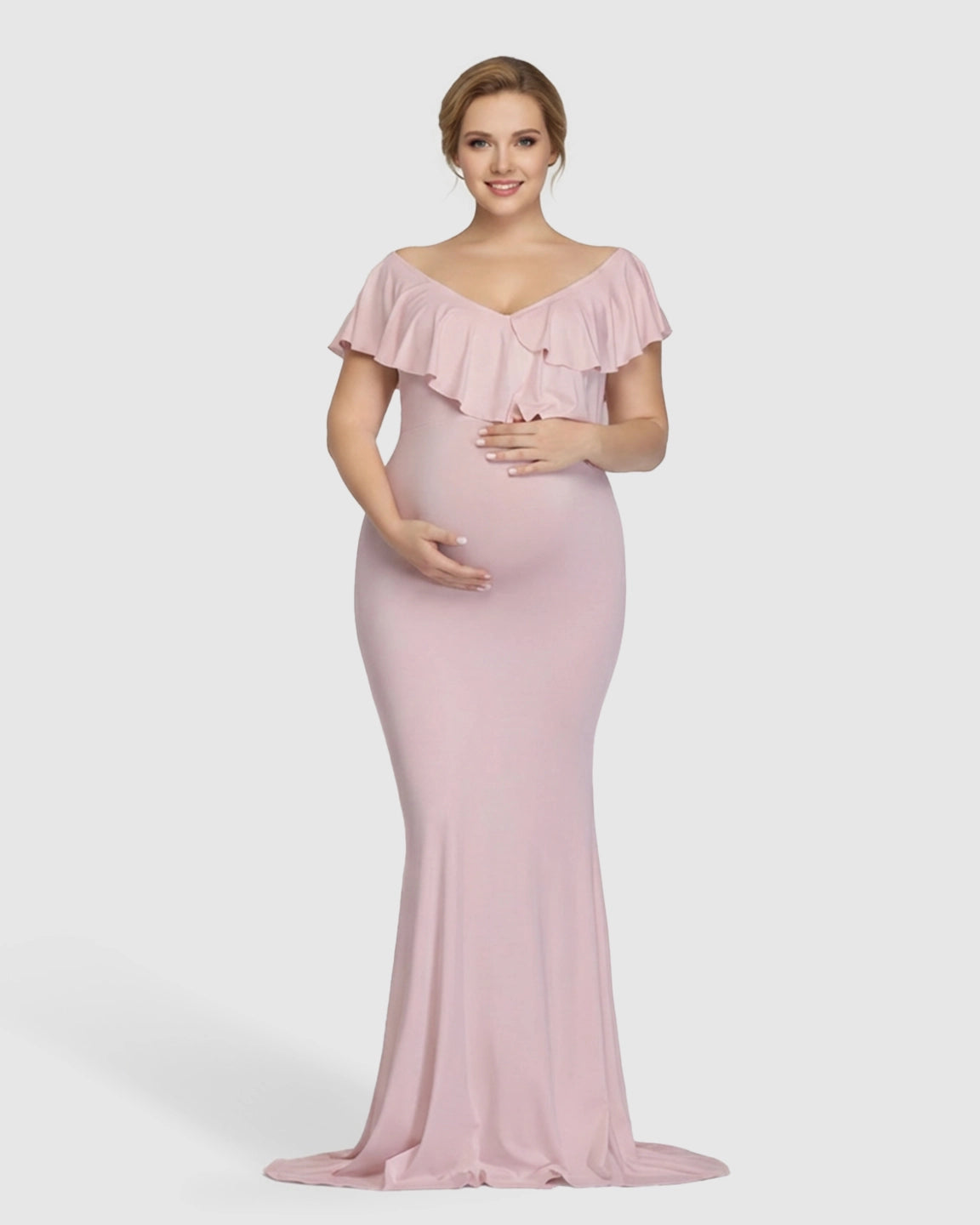 Off-Shoulder Ruffled Bodycon Maternity Maxi Dress