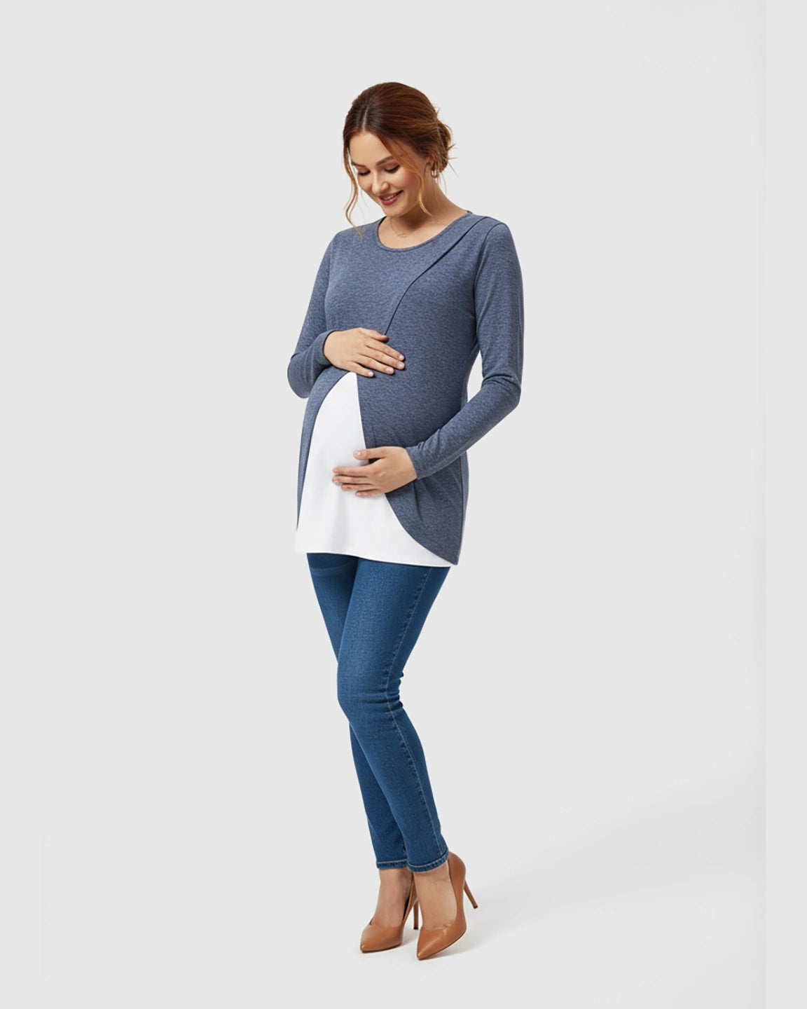 Layered Cross-Front Long Sleeve Nursing Top
