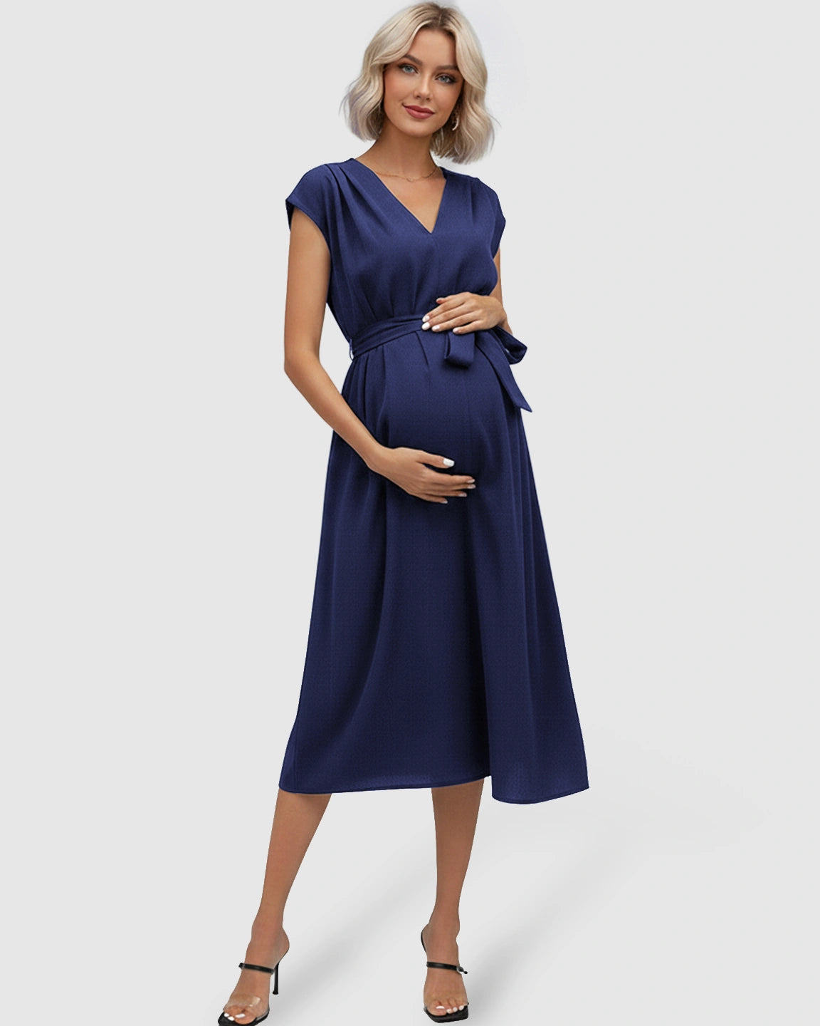 Tie-Waist V-Neck Maternity Midi Dress