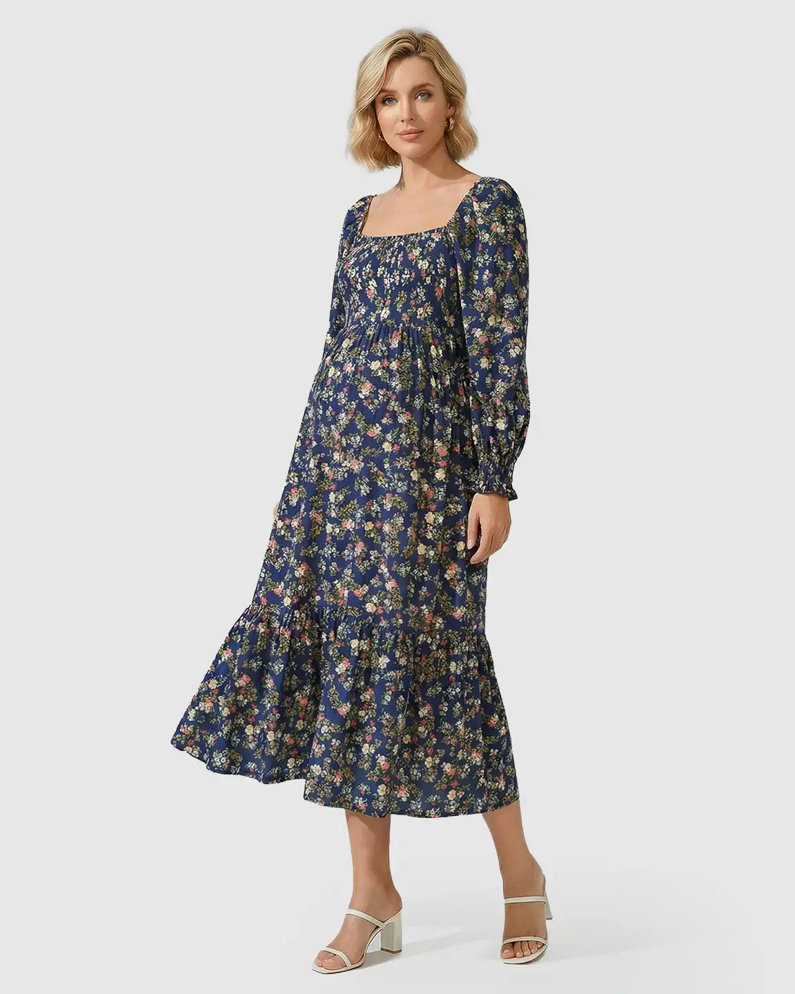 Smocked Bodice Relaxed Maternity Midi Dress