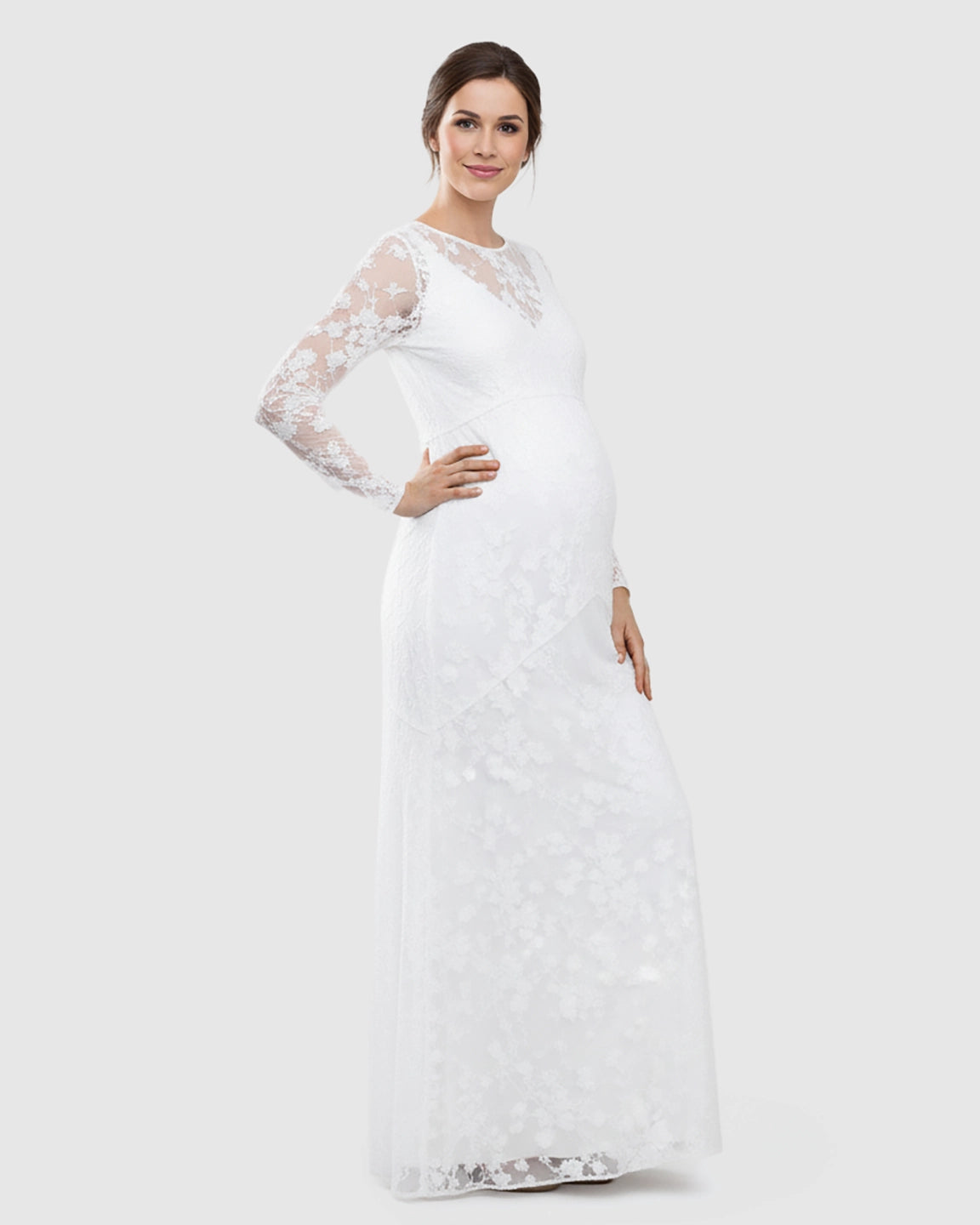 Detachable Mesh Lace V-Neck Maternity Maxi Dress