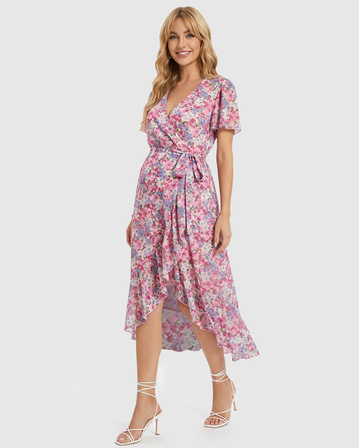 Floral V-neck Ruffled Hem Maternity Midi Dress