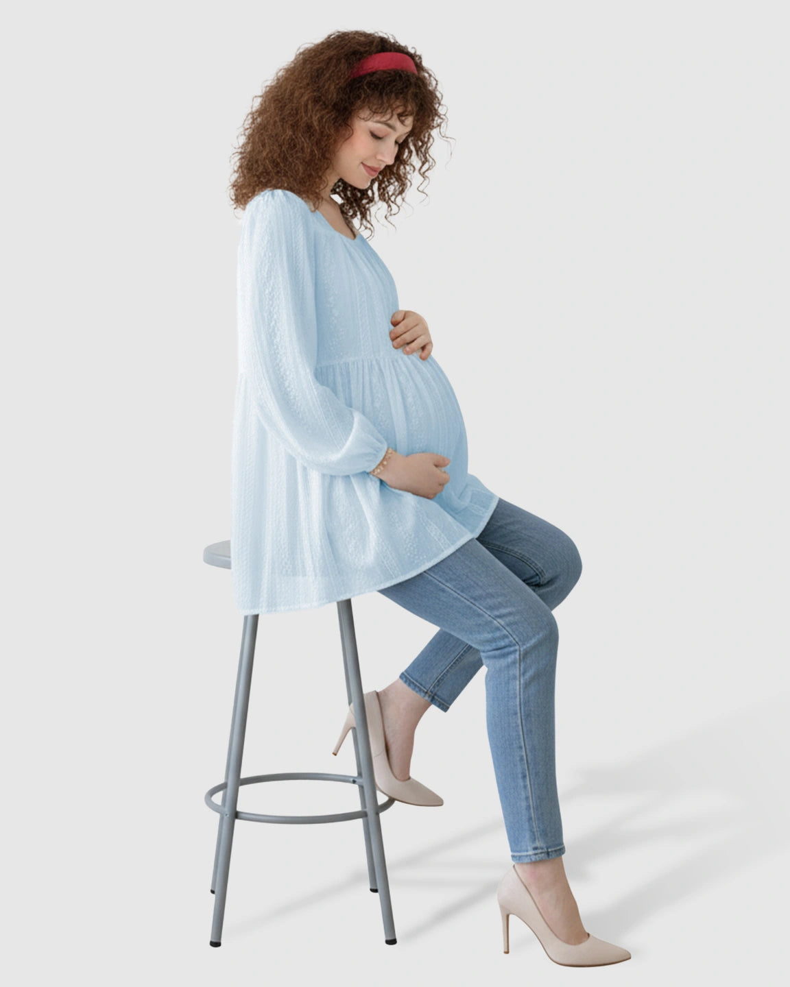 Embroidered Texture Korean-Style Maternity Tunic Top