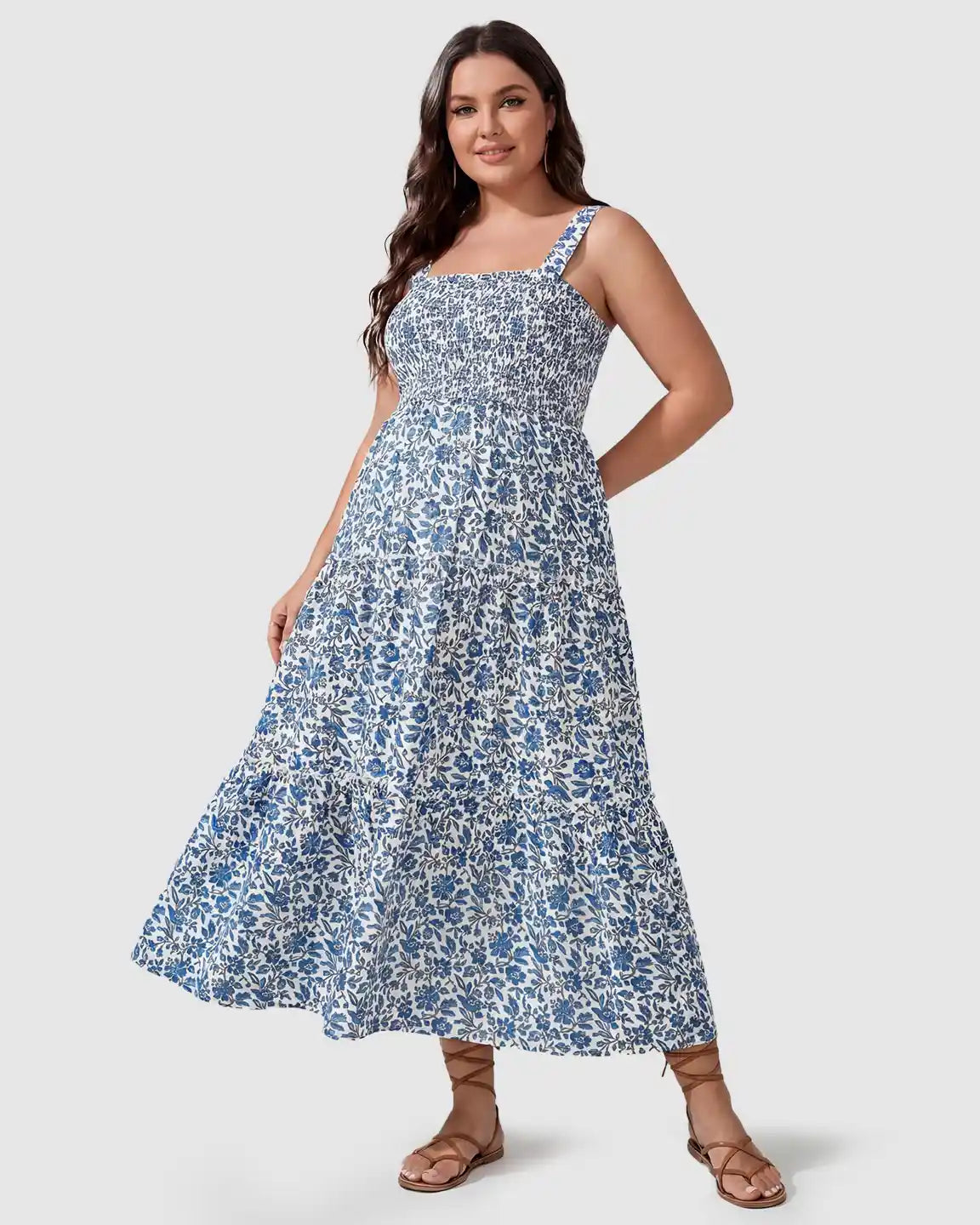 Smocked Floral A-Line Maternity Midi Dress