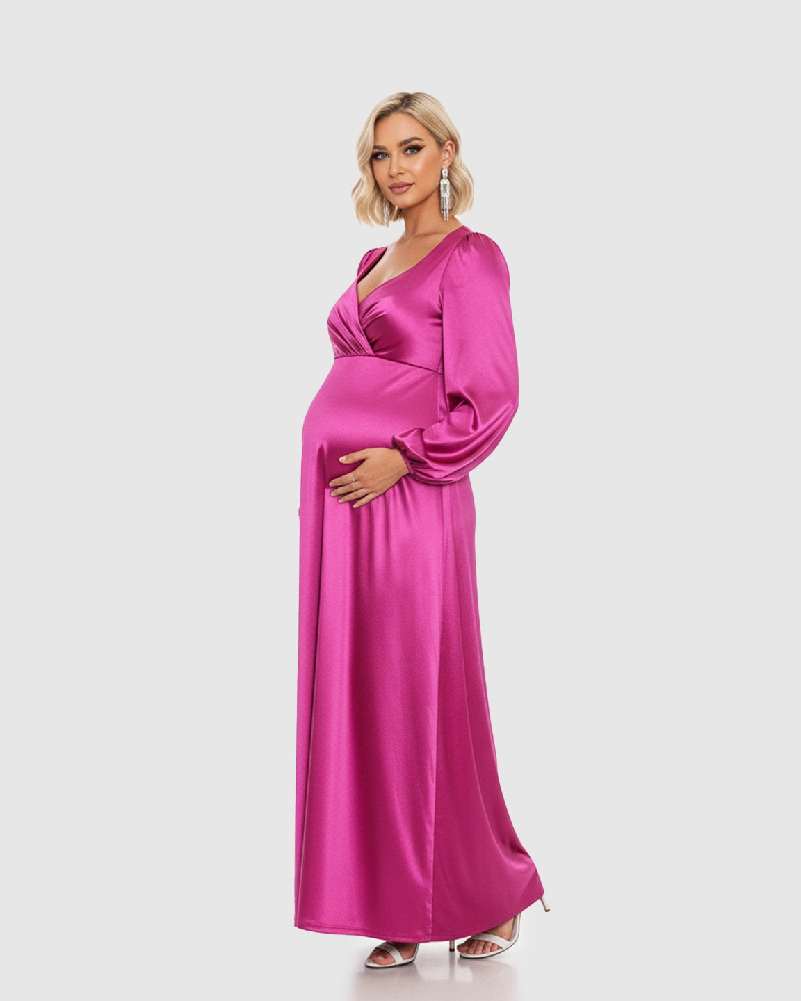 Lantern Sleeves Flowy Maternity Maxi Dress