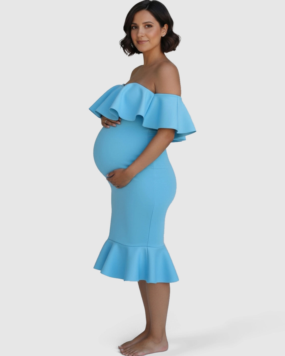Ruffled Off-Shoulder Mermaid Hem Maternity Photography Gown