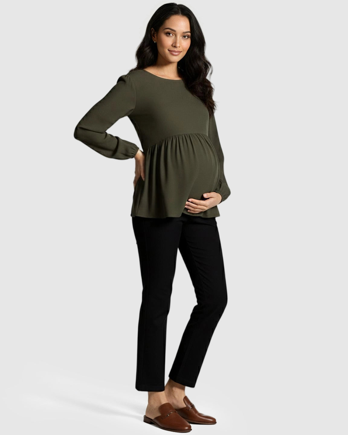 Mid-Waist Flared-Leg Maternity Pants with Pockets