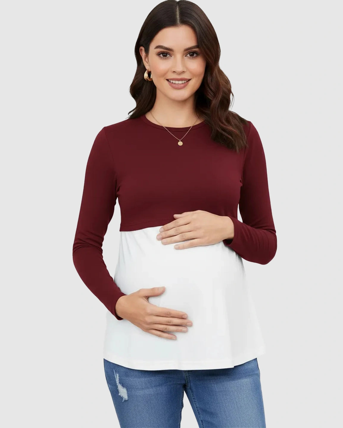 Double-Layer Nursing Access Color-Block Maternity Top