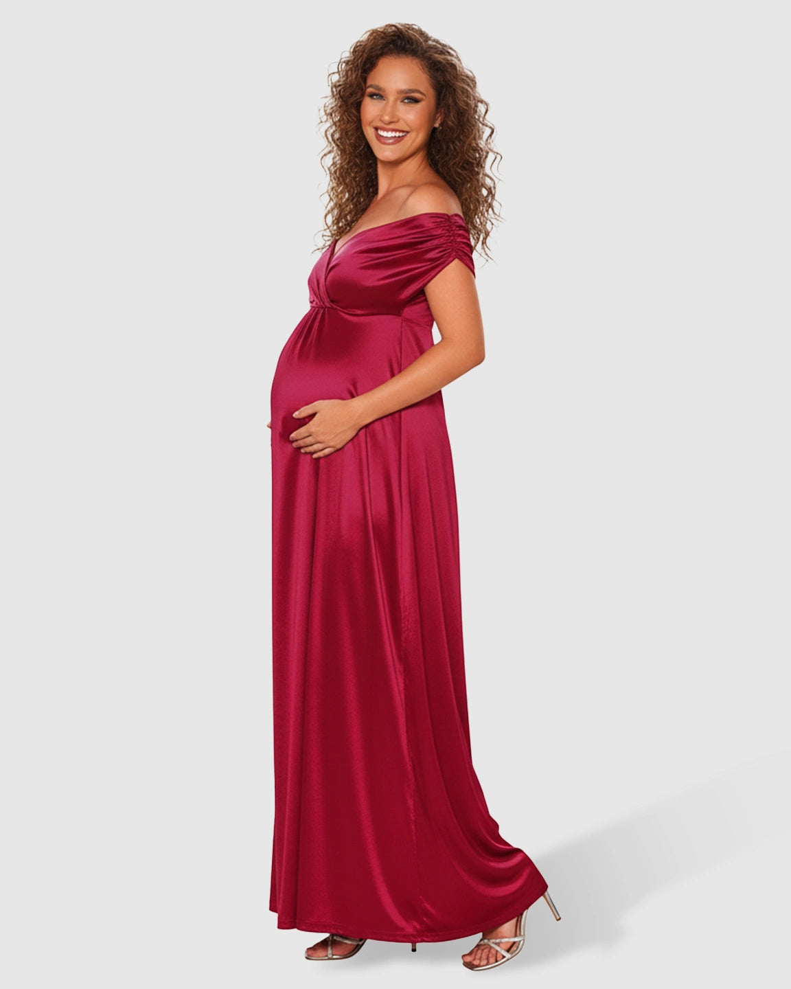 Ruched Off-Shoulder Empire Waist Maternity Maxi Dress