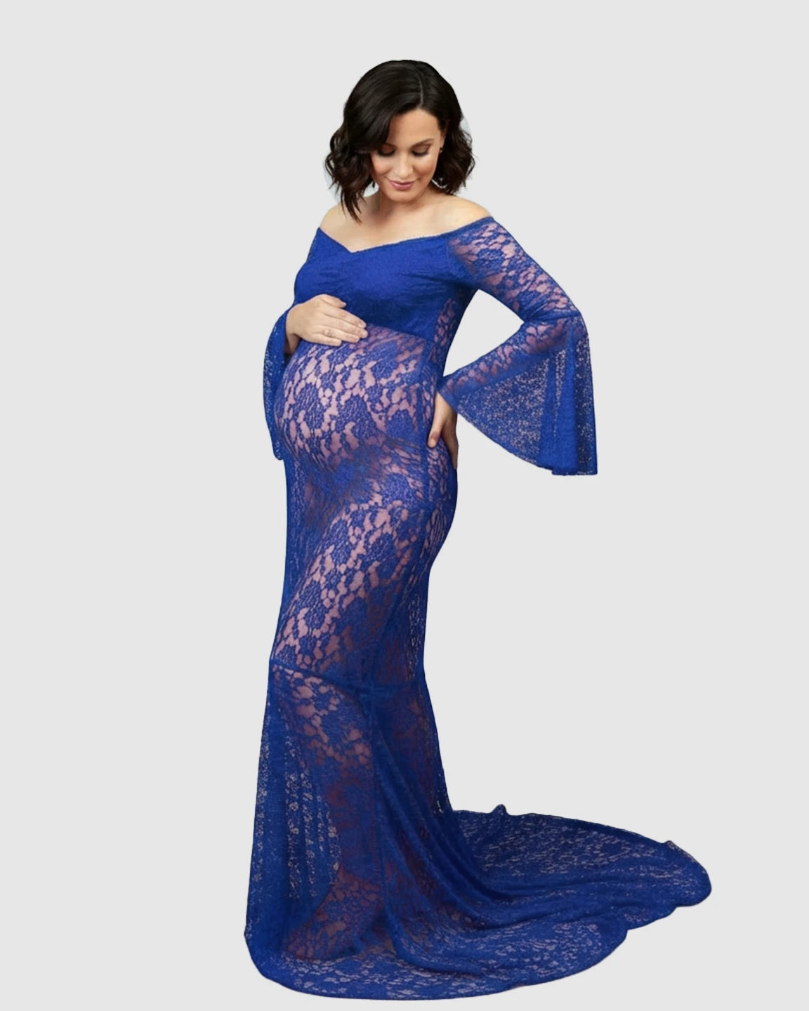 Bell Lace Sleeve Trailing Maternity Gown