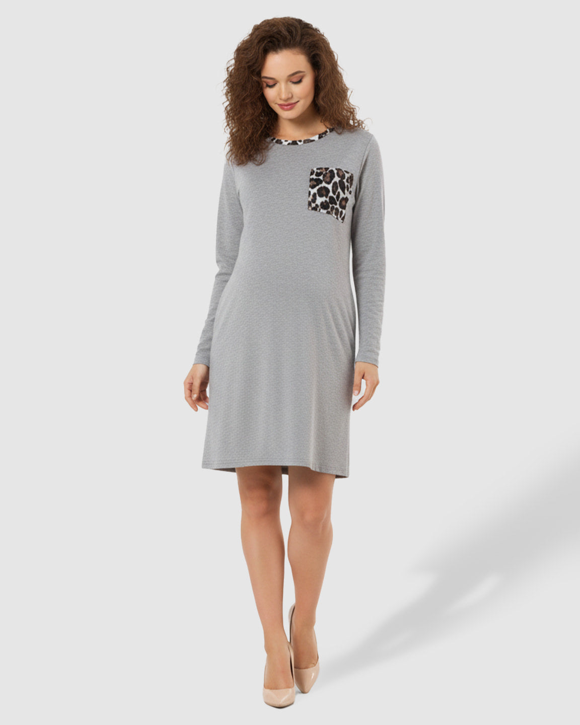 Straight-Cut Maternity Mini Dress with Graphic Print