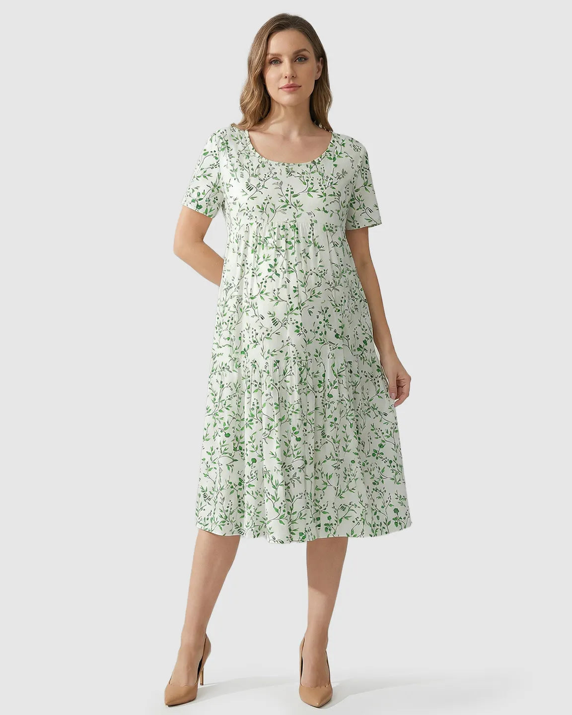 Empire Waist Tiered Maternity Midi Dress