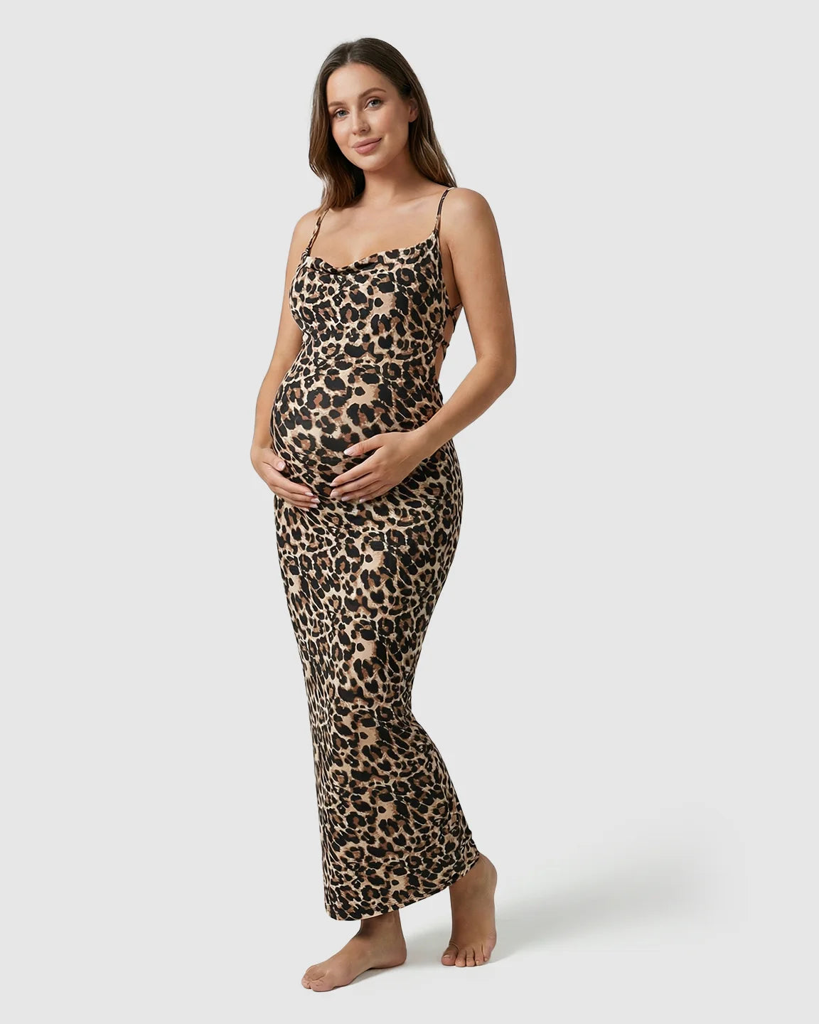 Butt-Lifting Leopard Bodycon Maternity Maxi Dress