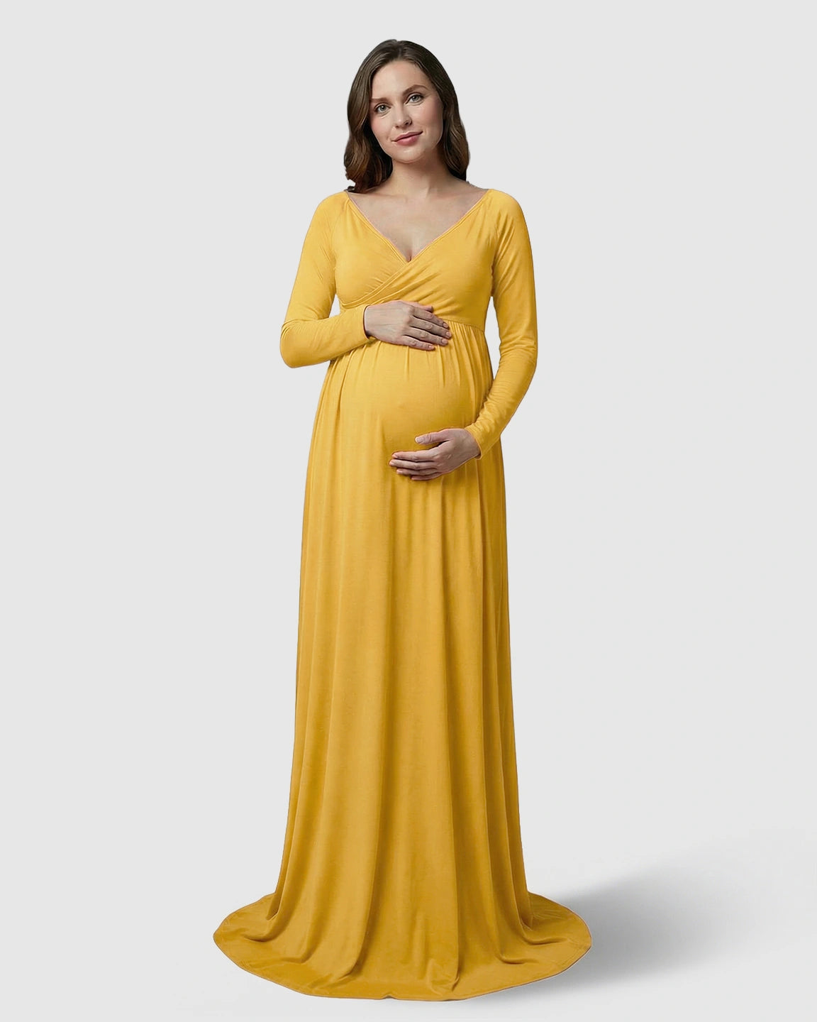 Long-Sleeve Full Train Maternity Maxi Dress