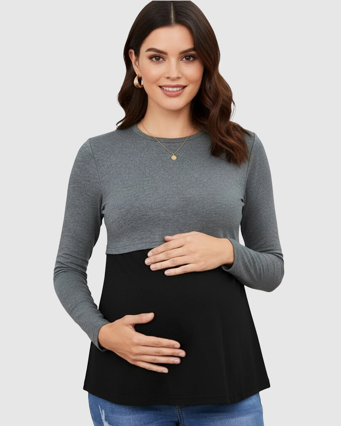 Double-Layer Nursing Access Color-Block Maternity Top