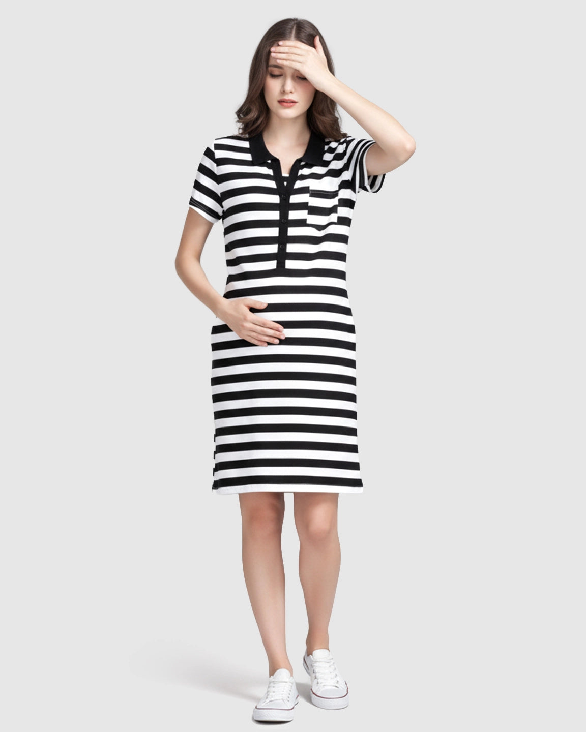 Striped Polo Button-Up Nursing Mini Dress