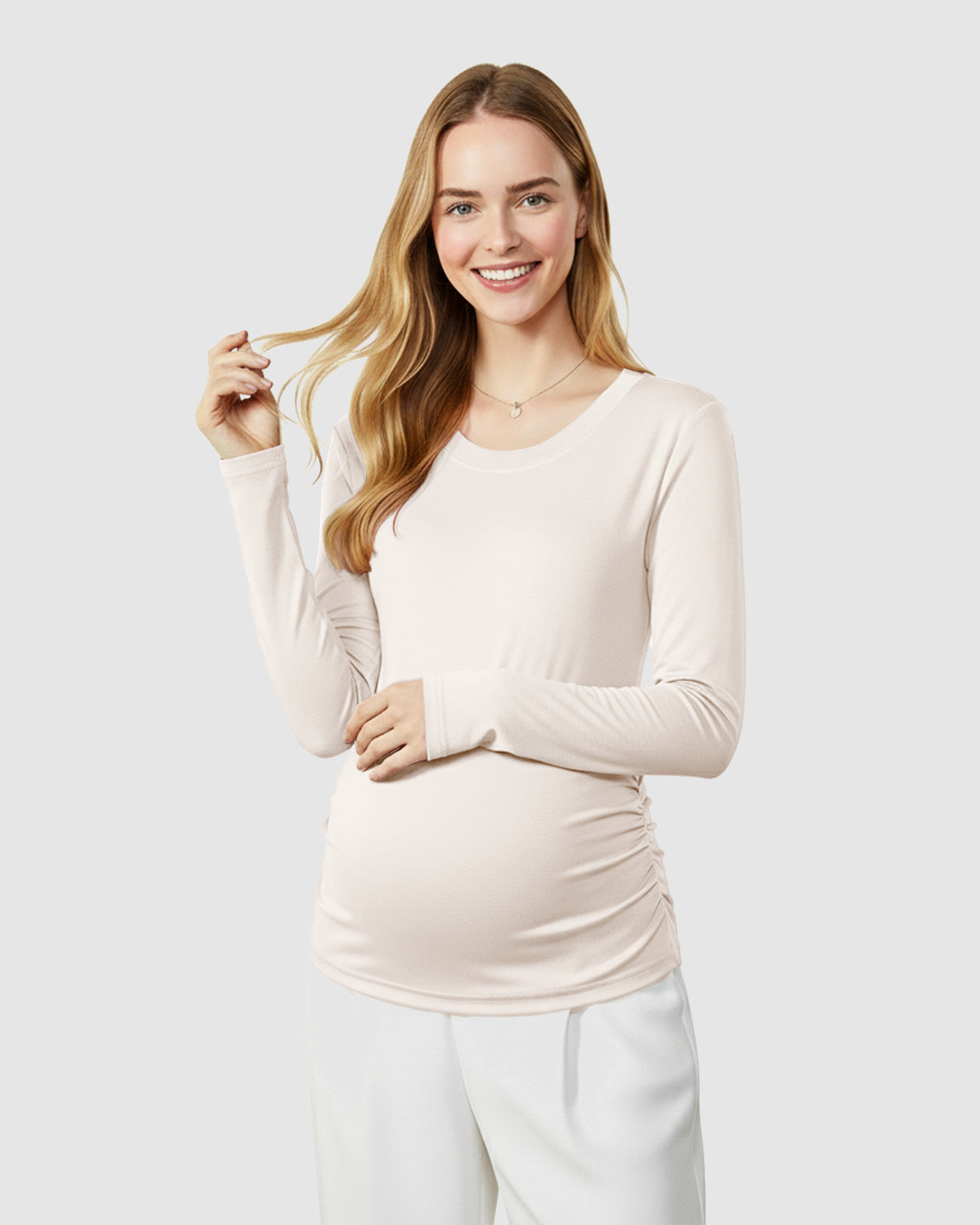 Round Neck Long Sleeve Thermal Maternity Top