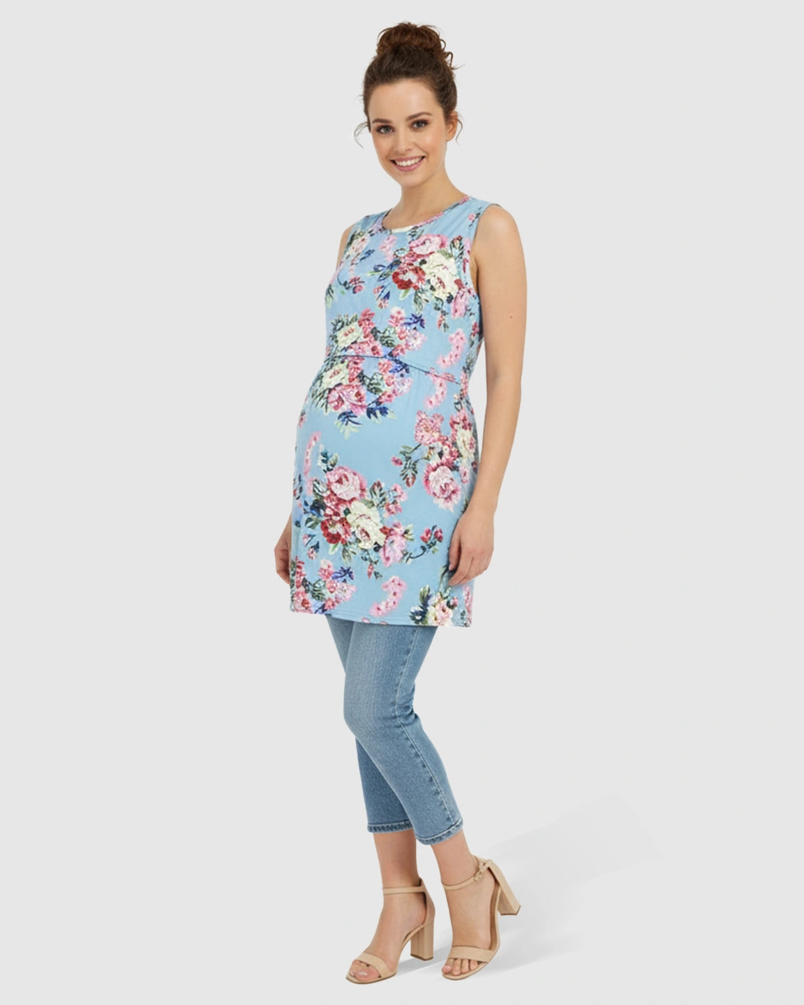Sleeveless Floral Print Maternity & Nursing Top