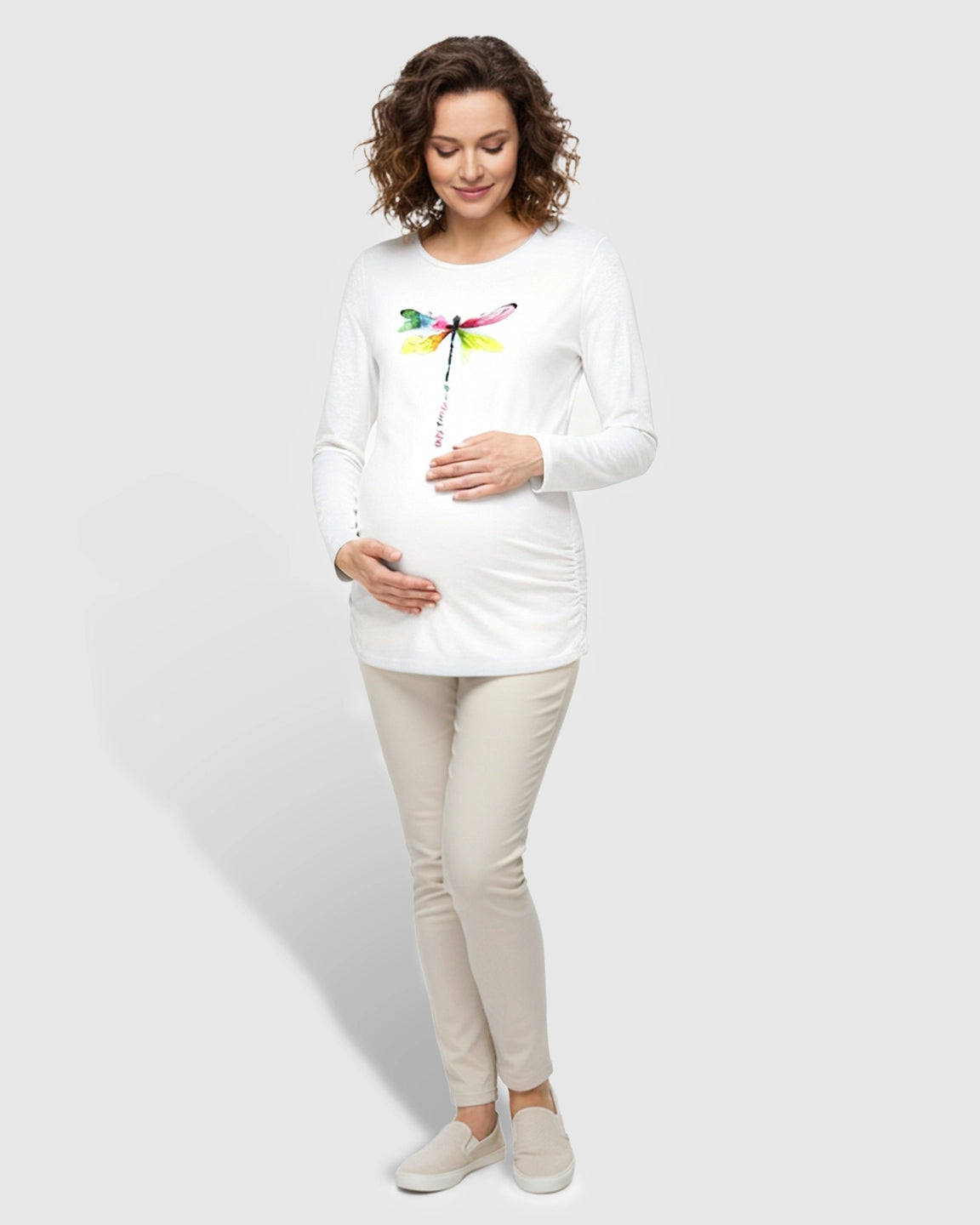 Side Ruched Classic Round Neck Long Sleeve Maternity Top