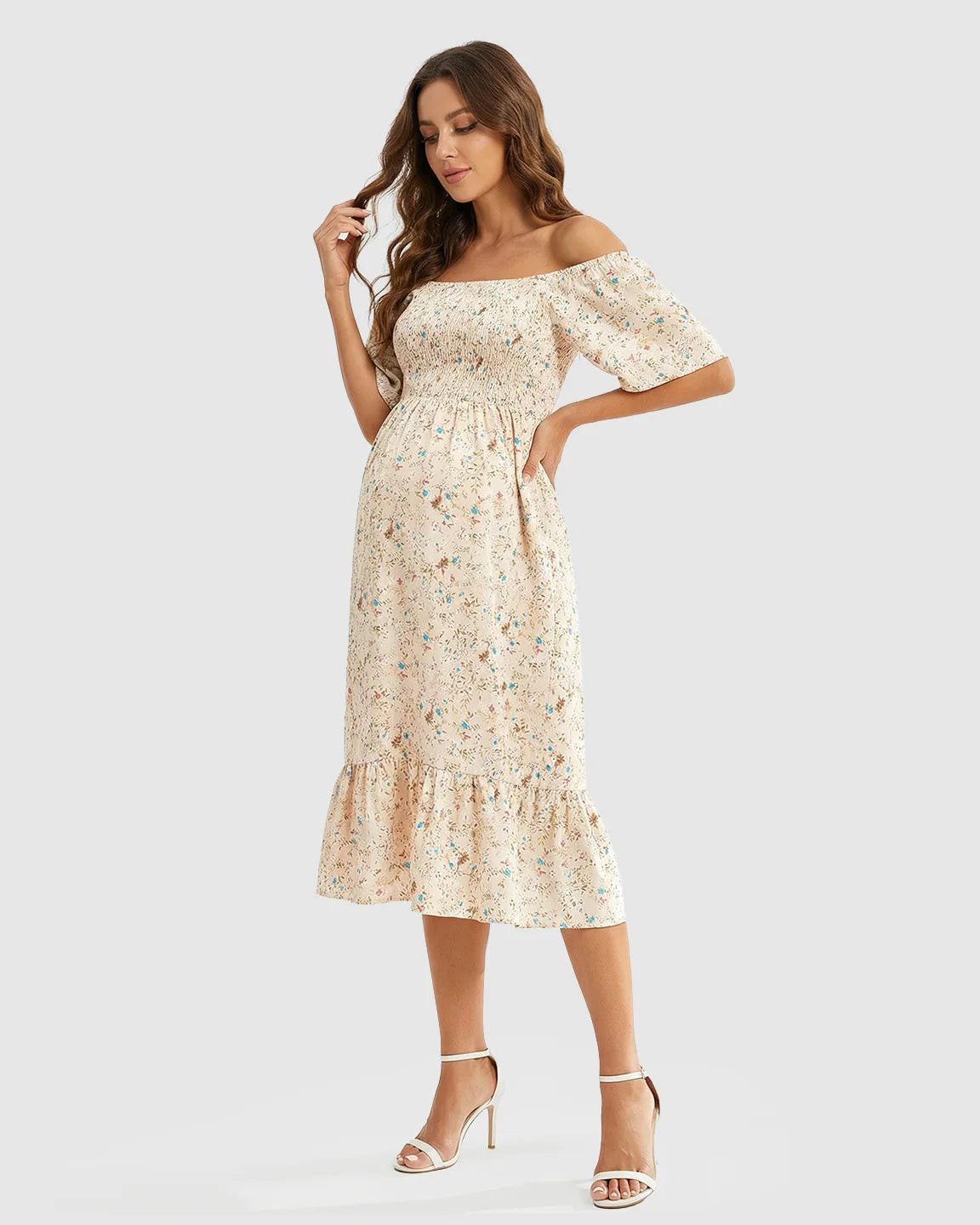 Off Shoulder Floral Maternity Summer Dress