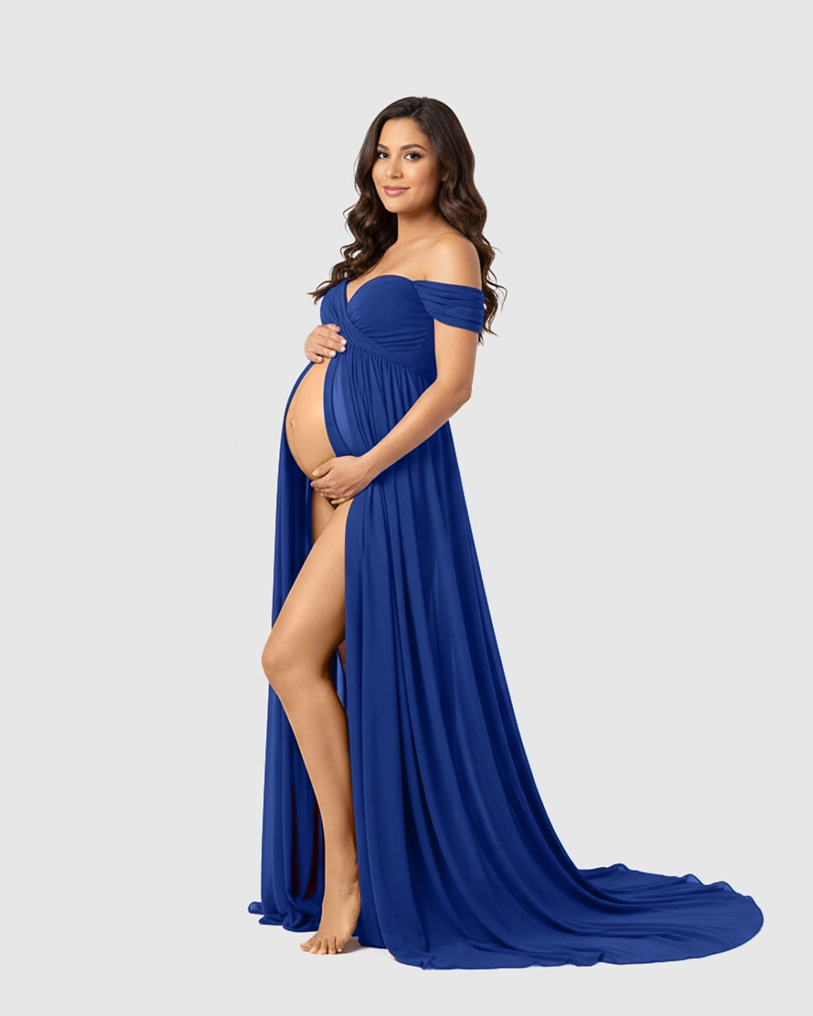 Off Shoulder Laced Flowing Maternity Maxi Dress