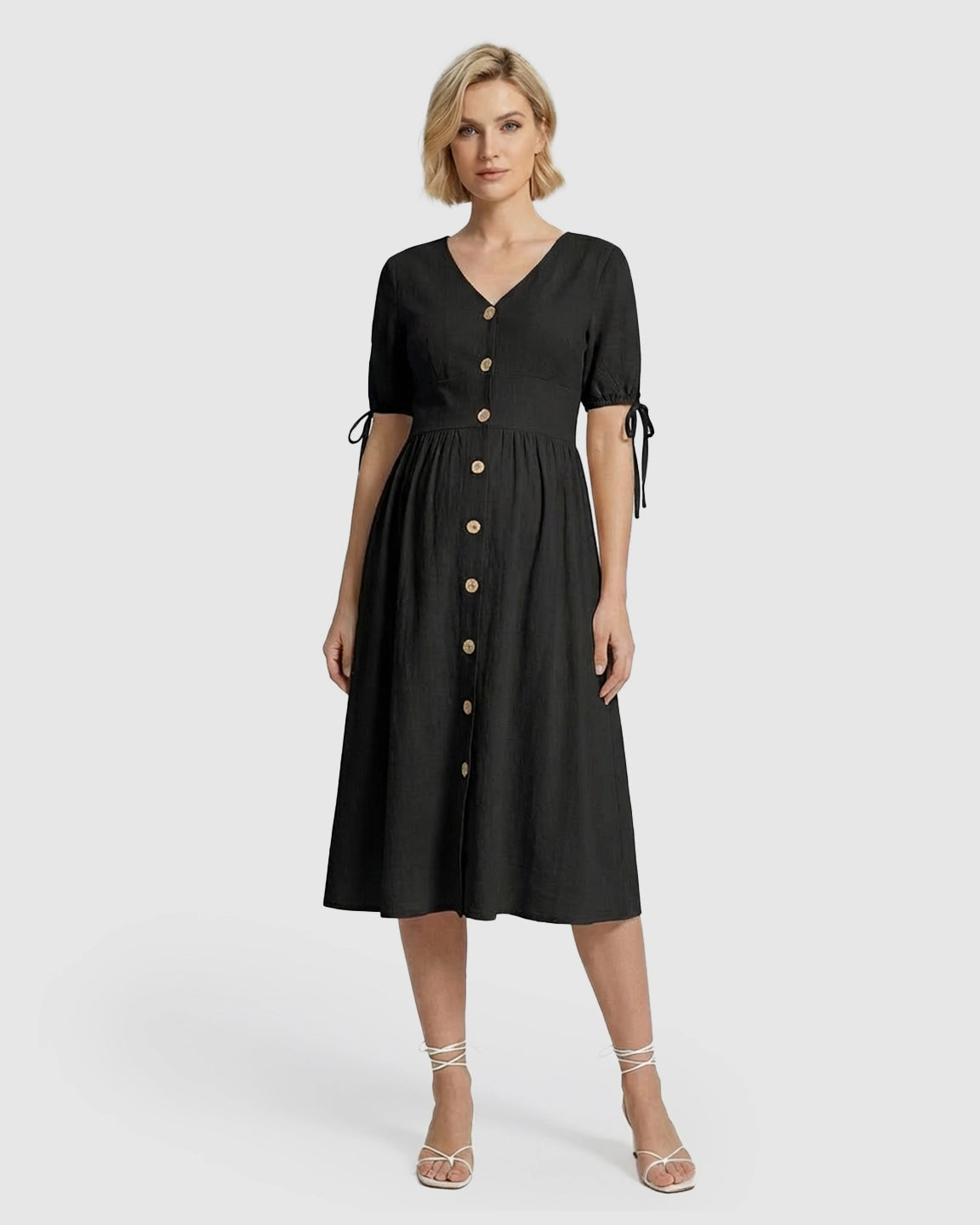 Tie Sleeve A-Line Maternity Midi Dress