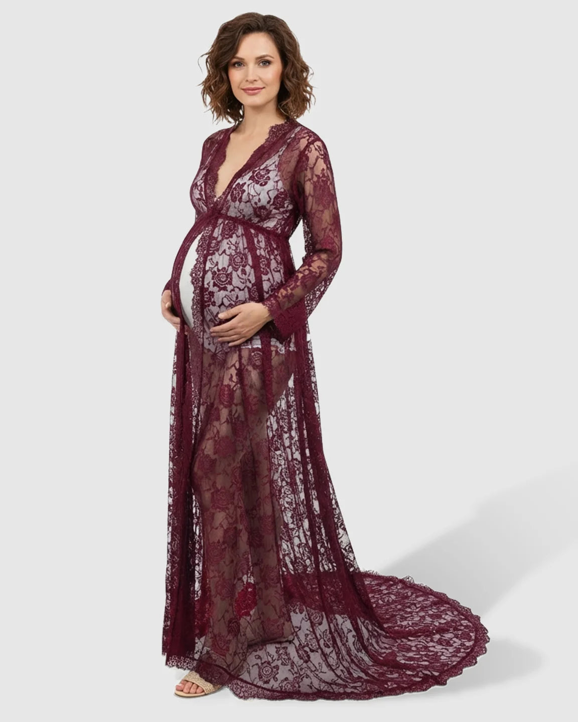 Floral Lace Romantic Maternity Photoshoot Maxi Dress