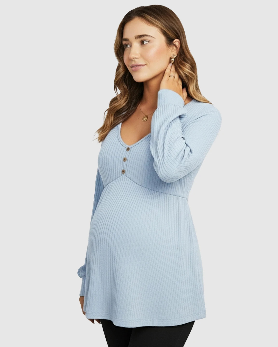 Ruffled V-Neck Ribbed Maternity Top
