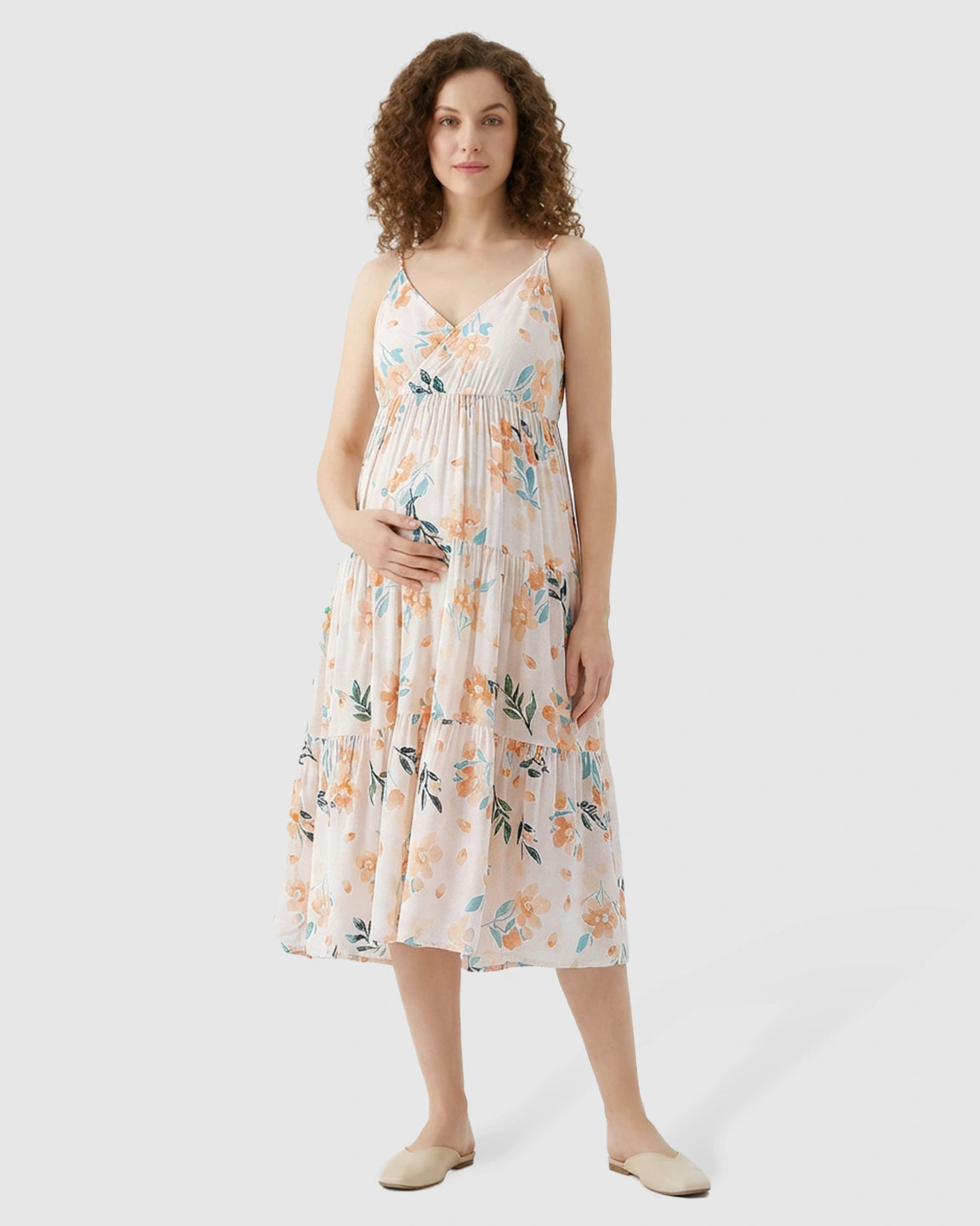 Ruffled Flowing Skirt Maternity Nightdress