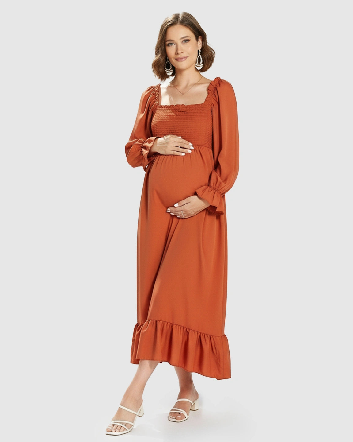 Bishop Sleeves Retro Elegant Maternity Maxi Dress