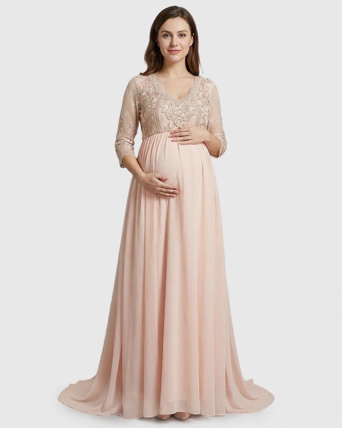 Sheer Lace Bodice Trailing Maternity Photoshoot Dress