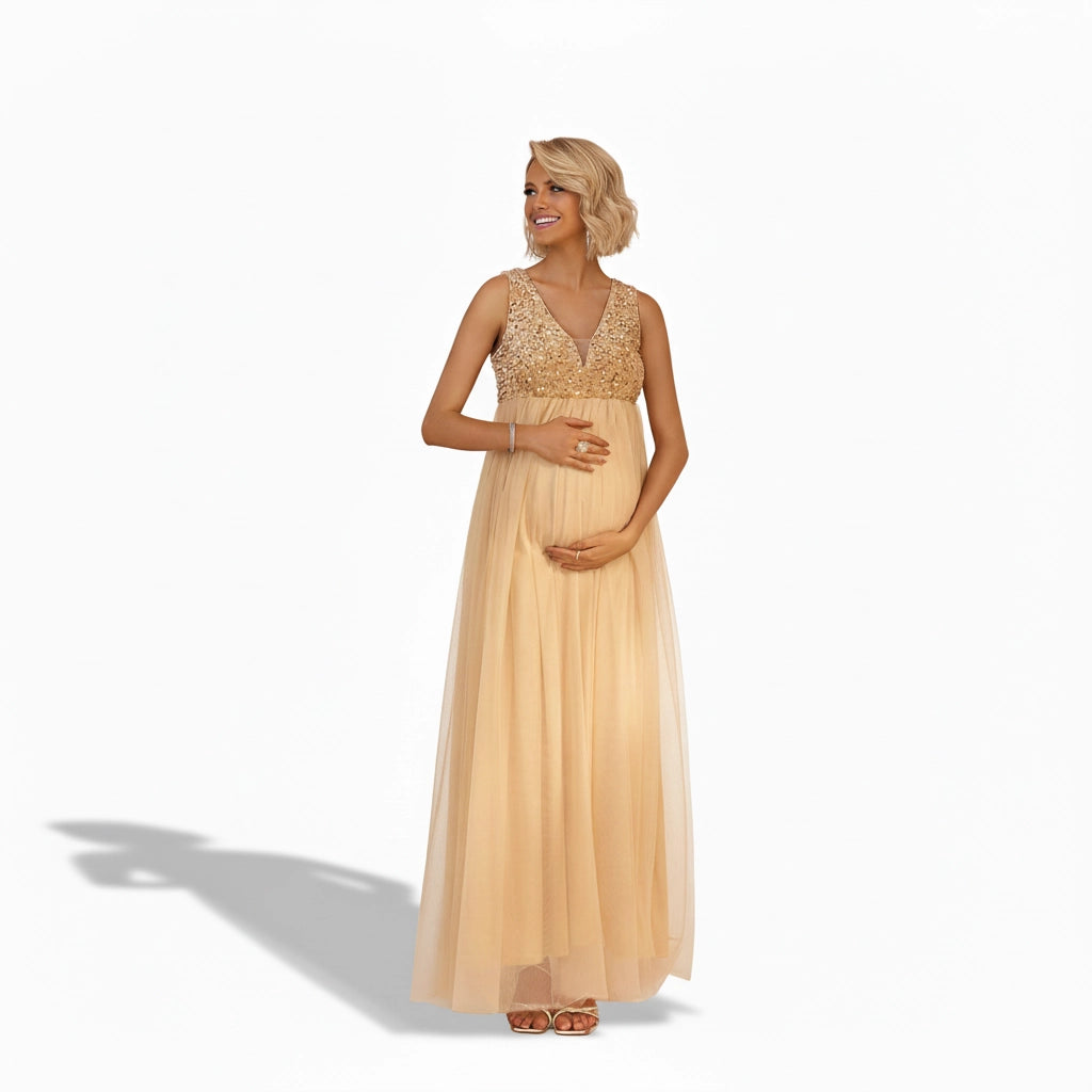 Sequin Bodice Empire Waist Maternity Maxi Dress