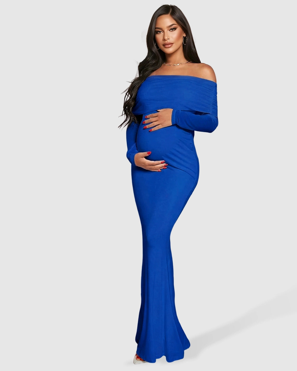 Draped Neck Mermaid Fit Maternity Maxi Dress