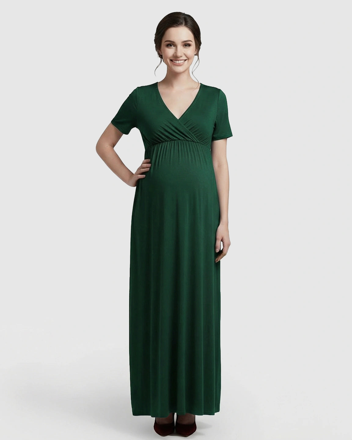 Crossover V-Neck Flowy Silhouette Maternity Maxi Dress