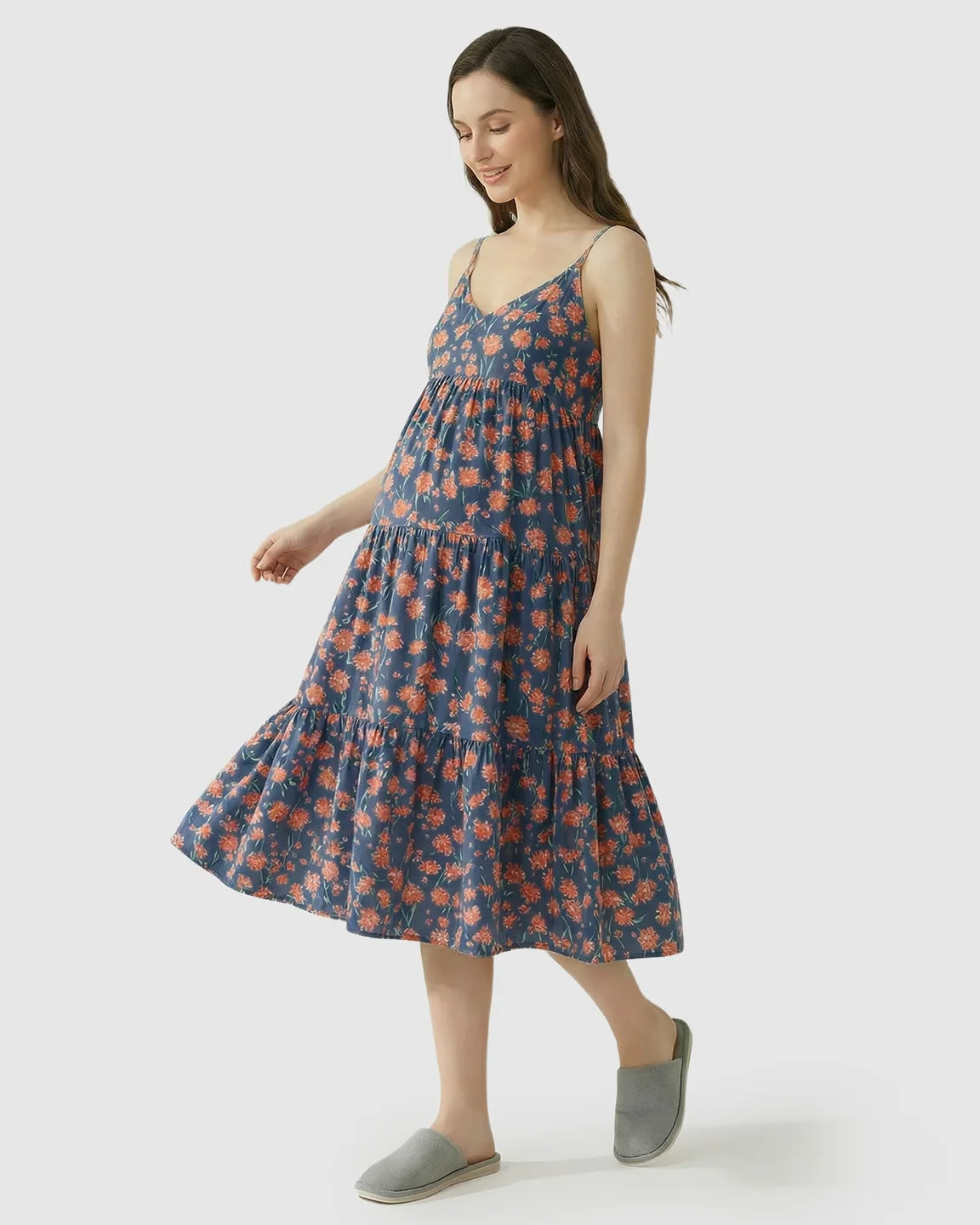 V-neck Ruffled Skirt Maternity Nightdress