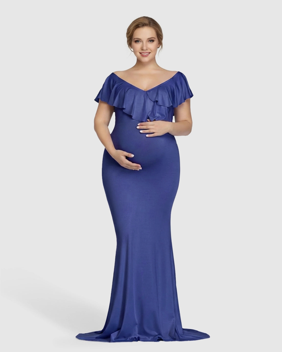 Off-Shoulder Ruffled Bodycon Maternity Maxi Dress