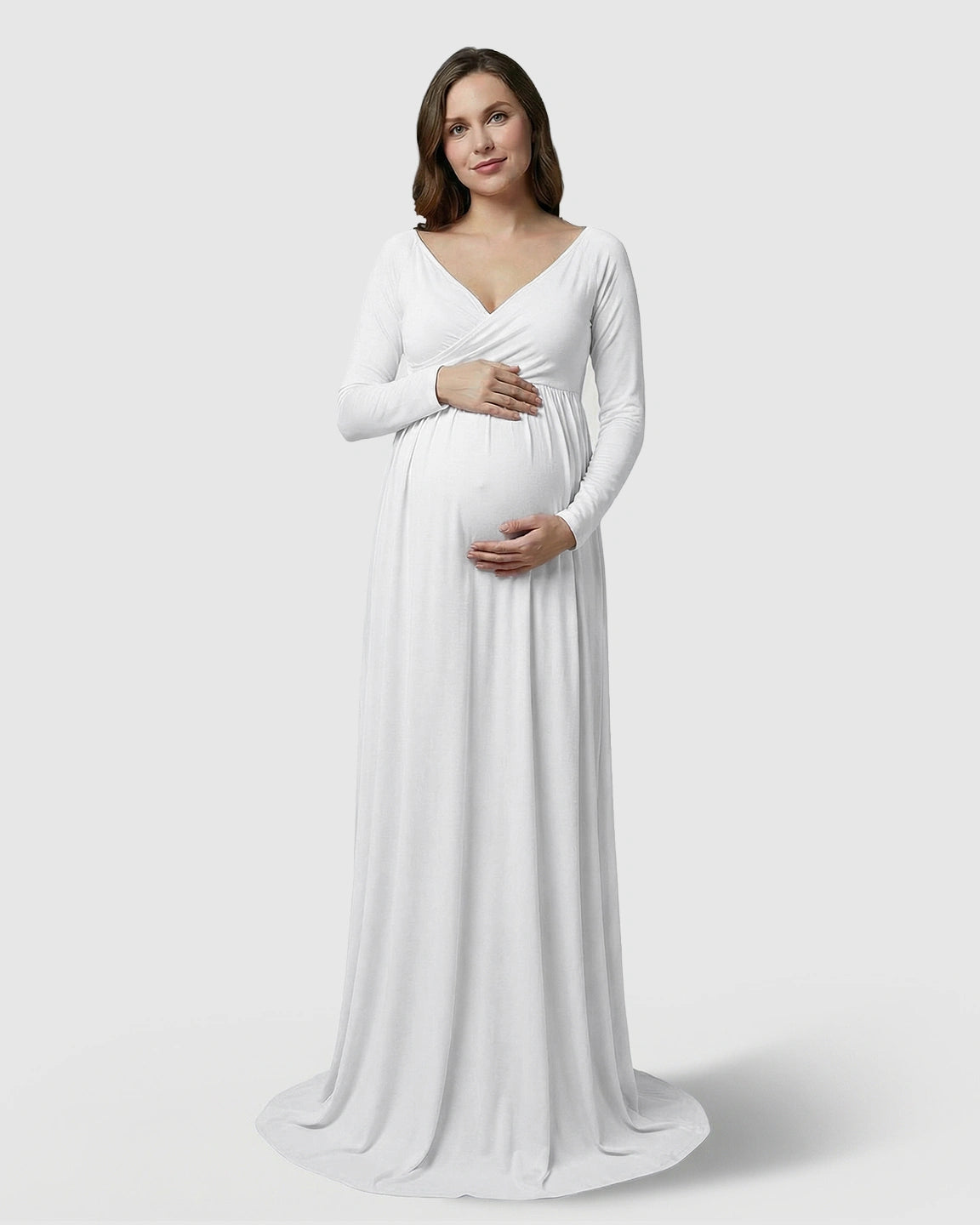 Long-Sleeve Full Train Maternity Maxi Dress